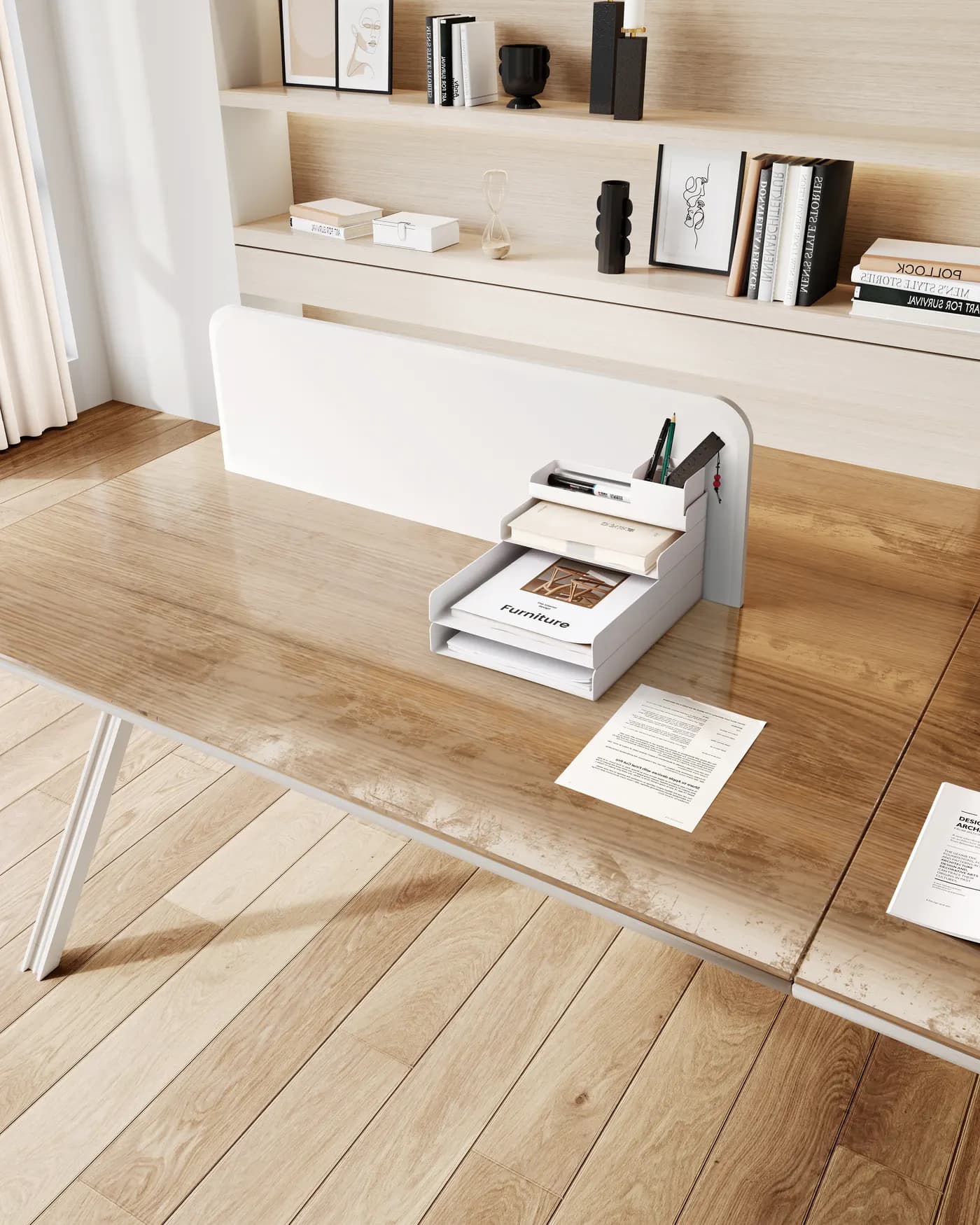 Desktop storage box on an office desk