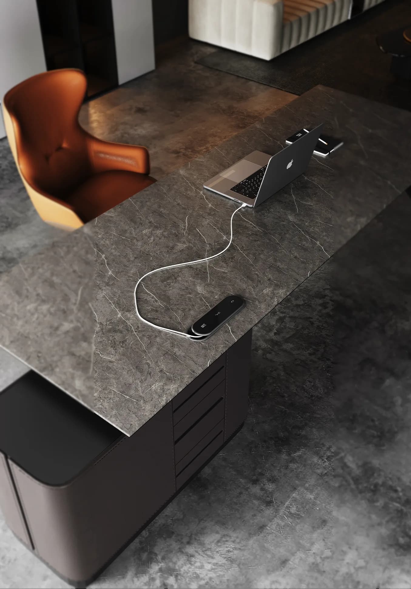 Built-in wireless charging on an office desk