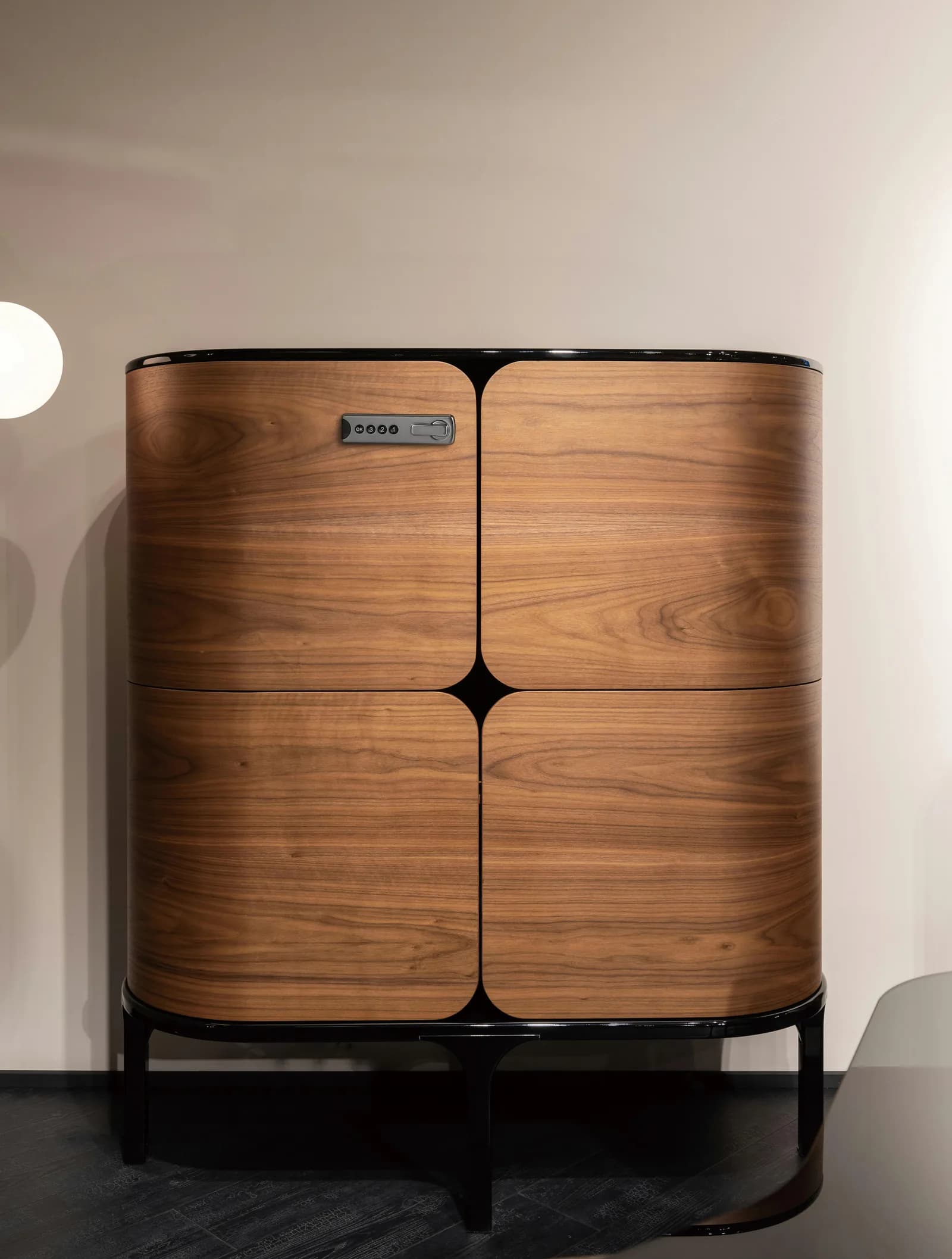Electronic combination lock on a storage cabinet
